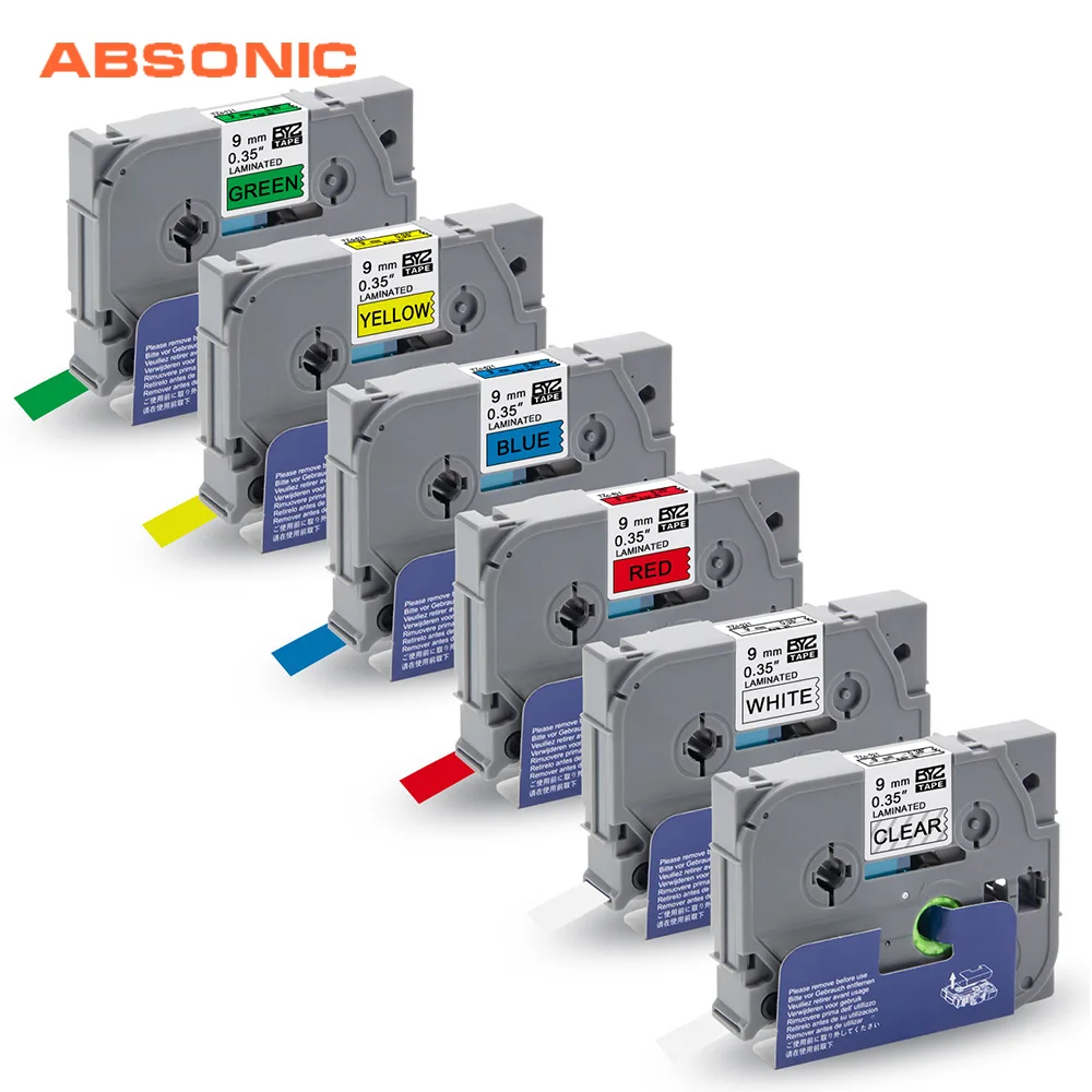 Absonic 6 шт. TZe ленты для Этикетировочная машина Brother TZe-121 TZe-221 TZe-421 TZe-521 TZe-621 TZe-721 P-touch ламинированные ленты принтер для печати этикеток