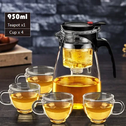 Teapot with 4 cups Высокоборное кислотное стекло чайник чайный набор кунг-фу Gaiwan Tureen один клавишный Пресс автоматический рефлеш ожога Teaware хорошие подарки - Цвет: Teapot with 4 cups
