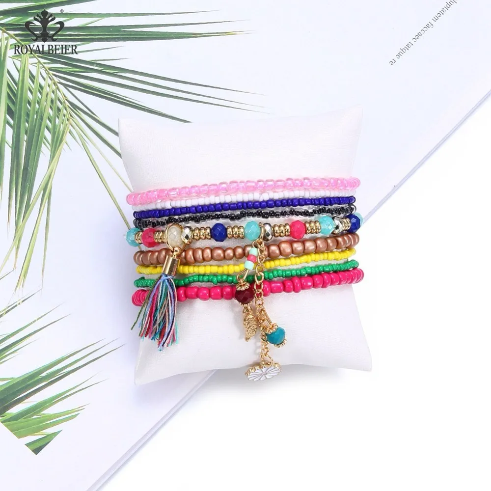 

RoyalBeiery Women's Accessories Bracelet Elastic Rope Chain Fashion Beaded Bracelet Polycrystalline Bead Chain Handmade Jewelry