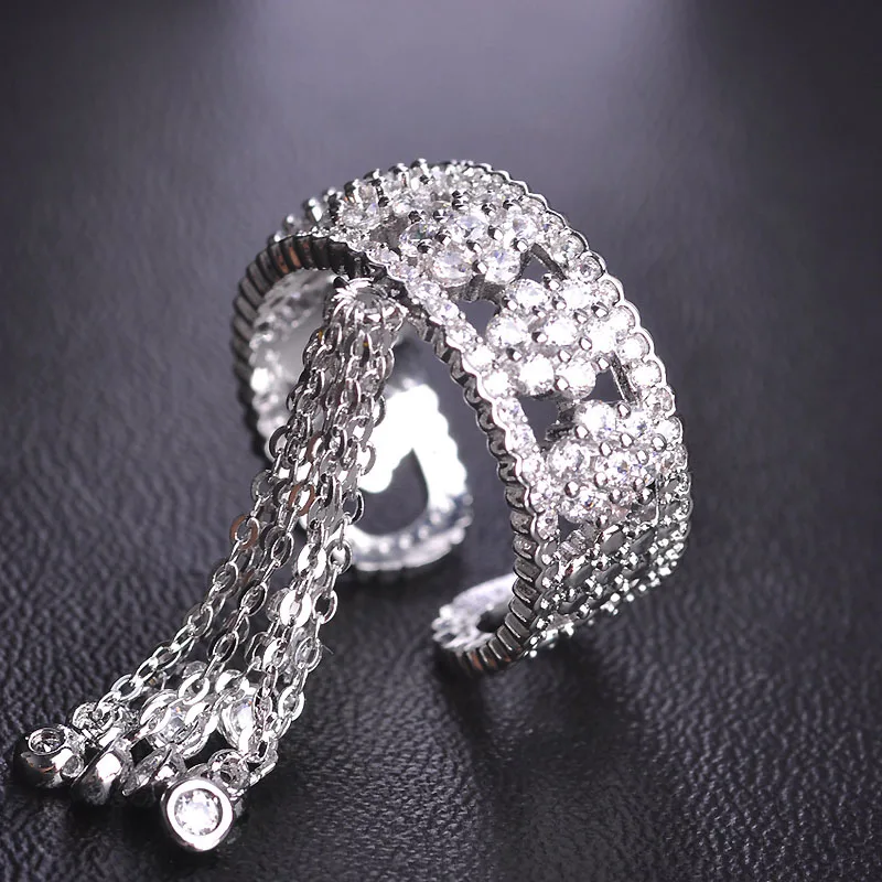 Rhodium Plated Blucome роскошные кольца с кубическим цирконием для женщин, фирменный дизайн, вечерние аксессуары-кисточки, медные кольца для женщин на свадьбу - Цвет основного камня: Rhodium Plated
