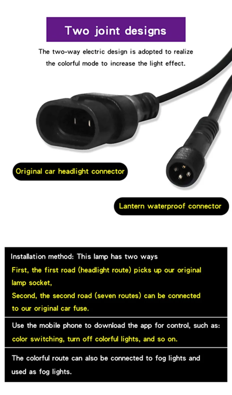 DIC светодиодный H7 H1 фары RGB голос/APP/Bluetooth Управление H4 H13 H3 9005 9006 H11/H8 9012 880 9004 9007 углеродное волокно ремонт яркие противотуманные фары