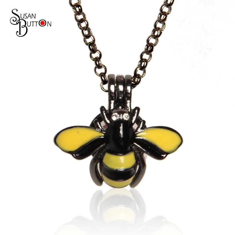 Yellow &ampBlack enamel Honey bee Cage pearl Necklace Pendant Aromatherapy Diffuser Locket for women Jewely | Украшения и