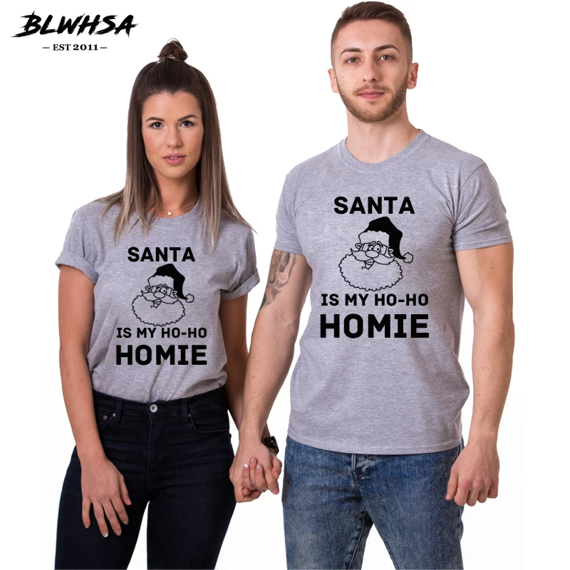 BLWHSA Lovers Couple Santa Is My Ho Homie Women T Shirts Printing Christmas Shirt Men T-Shirt Clothing | Женская одежда
