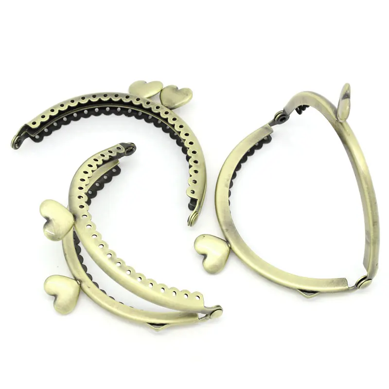 

10Pcs Bronze Tone Coins Purse Bag Arc Arch Frame Kiss Clasps Fermoirs Heart Head Handbag Handle 8.6x5.7cm