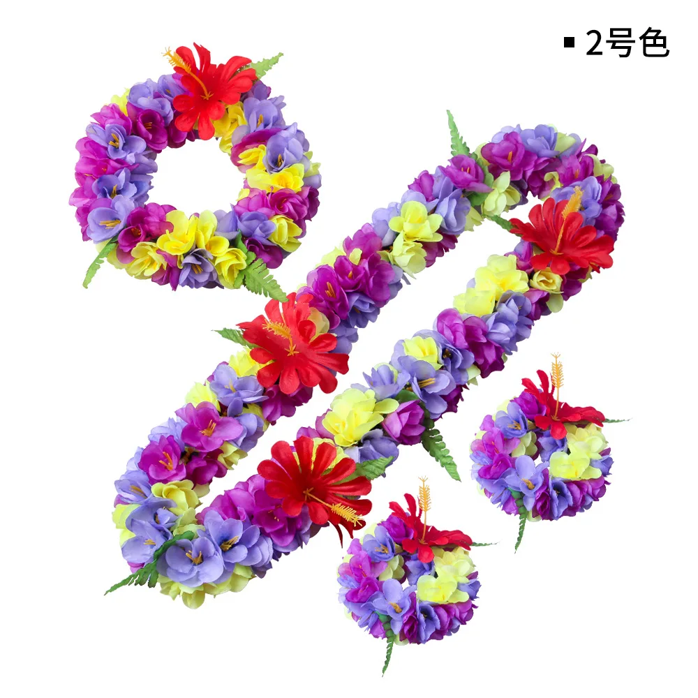 4pcs High Quality Hawaiian Garland Artificial Flowers Necklace Headband Set Wedding Fancy Dress Beach Fun Party Decor DIY gift | Дом и сад