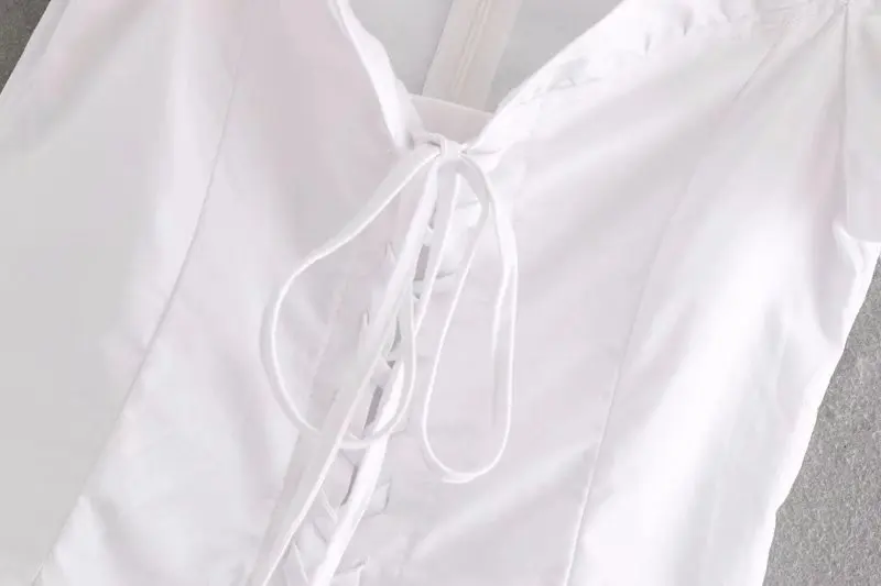 2018 Для женщин винтажные на шнуровке Белый бинт blusas дамы сладкий puff рубашка с
