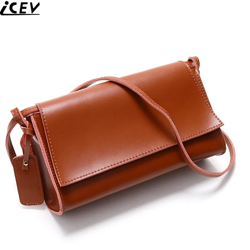 

ICEV new 100% cowhide women messenger bag small cover flap genuine leather shoulder bag ladies day clutch long purse and handbag