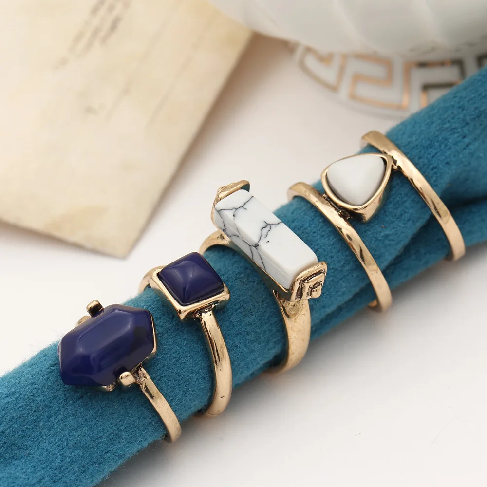 Винтажный Панк Серебряный цвет каменные кольца 4 шт набор колец для женщин/мужчин