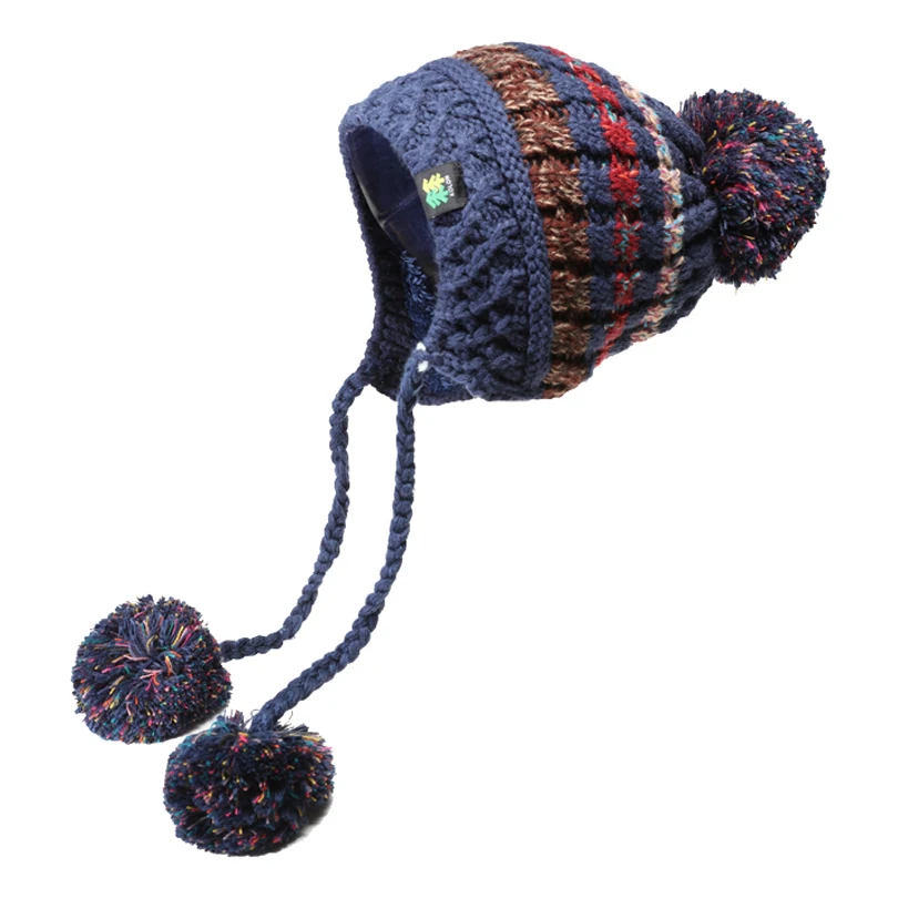 

dropshipping Winter Cute Knitted hat for women Outdoor Thickening warm hat Fashion stripe Bomber Hats girl's hat