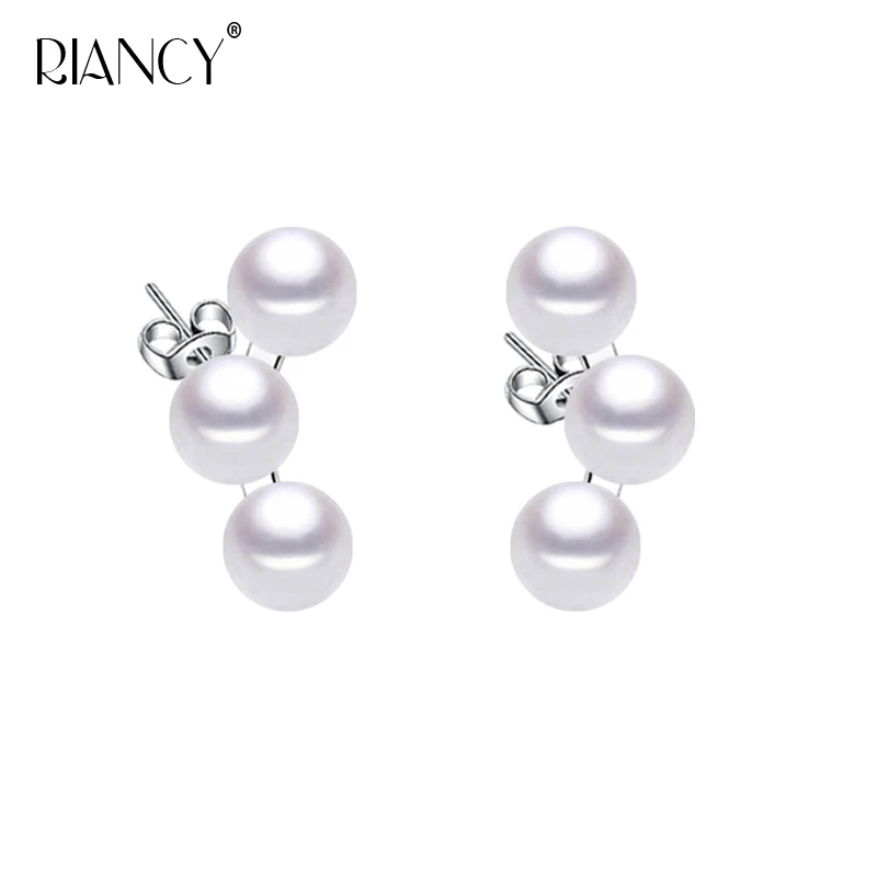 Fashion Three pearl earrings  Pearl jewelry Classic simple 925 silver earrings for women Party wedding earrings