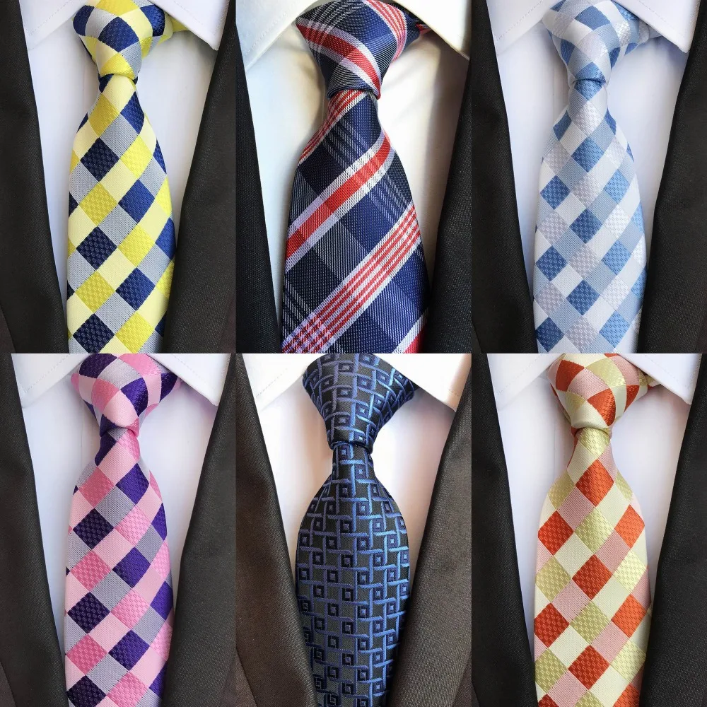 

SKng New Factory 8cm Tie Plaid Checks Striped Jacquard Woven Classic Men Neck Ties Wedding Party Gravatas Groom Silk Necktie
