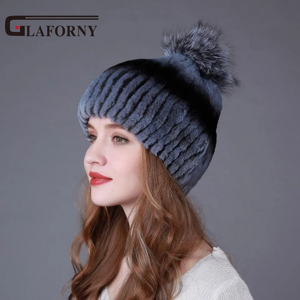 Glaforny 2017 натуральный мех кролика рекс Skullies женские теплые меховые шапки с