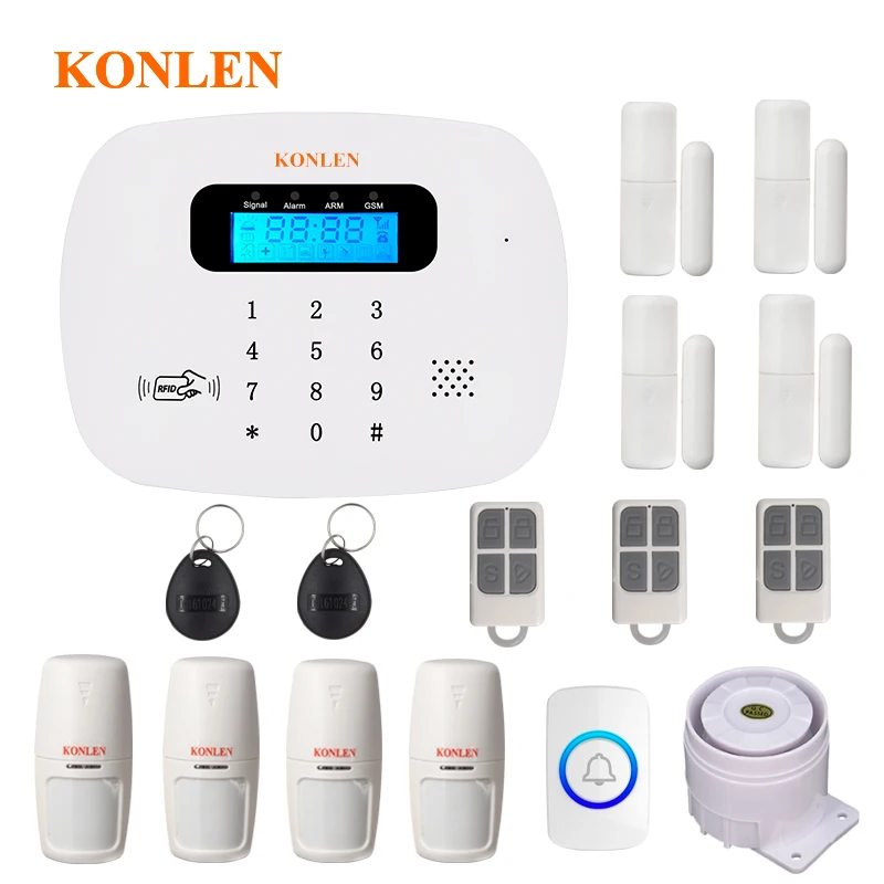 KONLEN Беспроводная GSM домашняя охранная sms сигнализация Голосовая RFID Проводная