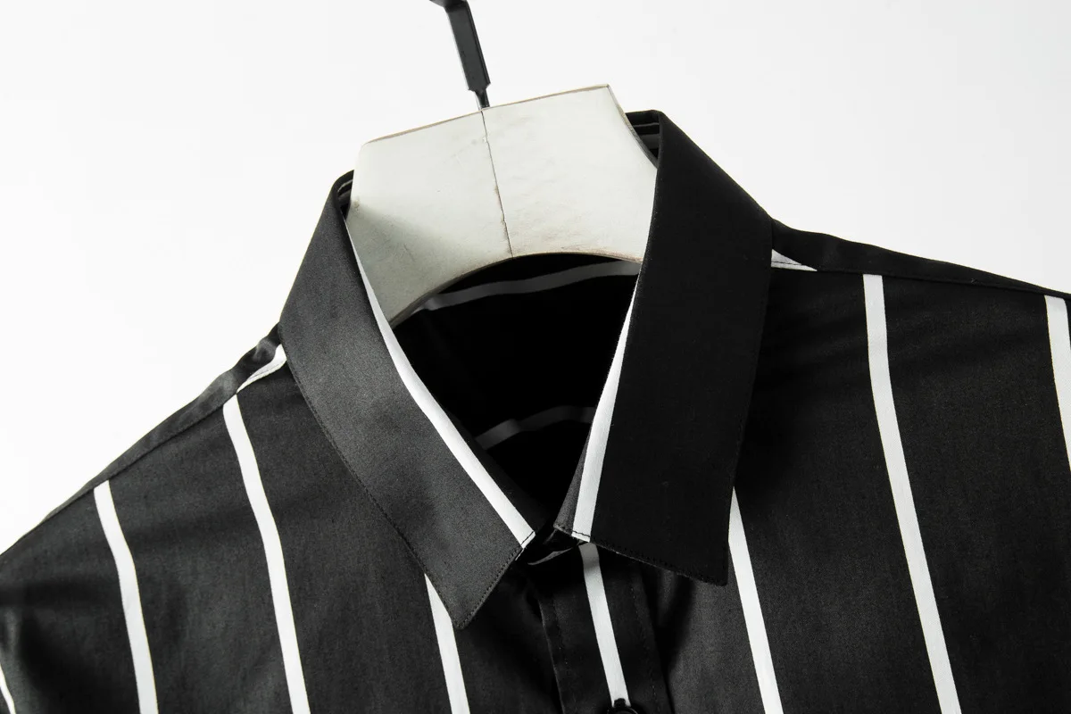 Мужская рубашка из 100% хлопка Модная белая черная в полоску мужская с коротким