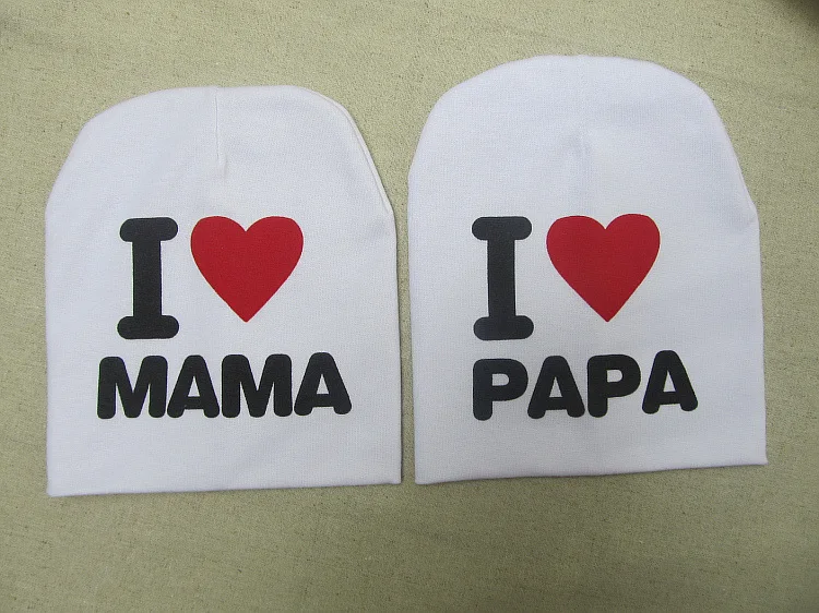 Детская шапка с надписью «I LOVE PAPA MAMA»; эластичная Хлопковая шапочка для малышей; шапка для девочек; многоцветная шапка для маленьких мальчиков; аксессуары; 1 шт