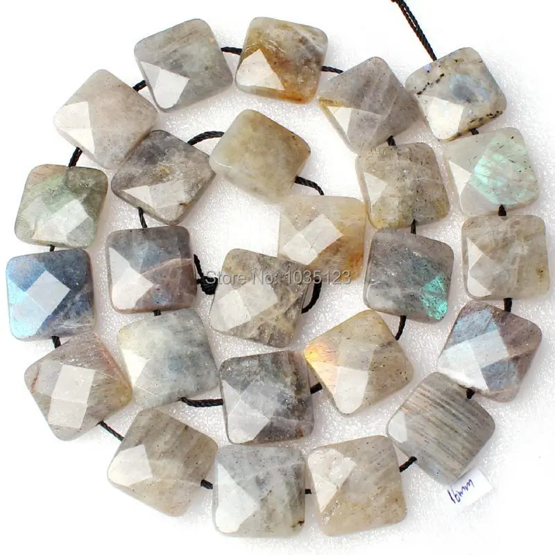 Natural Gray Labradorite Stone Faceted Square Shape 8/10/12/14/16mm Necklace Bracelet Jewelry Loose Beads wj196