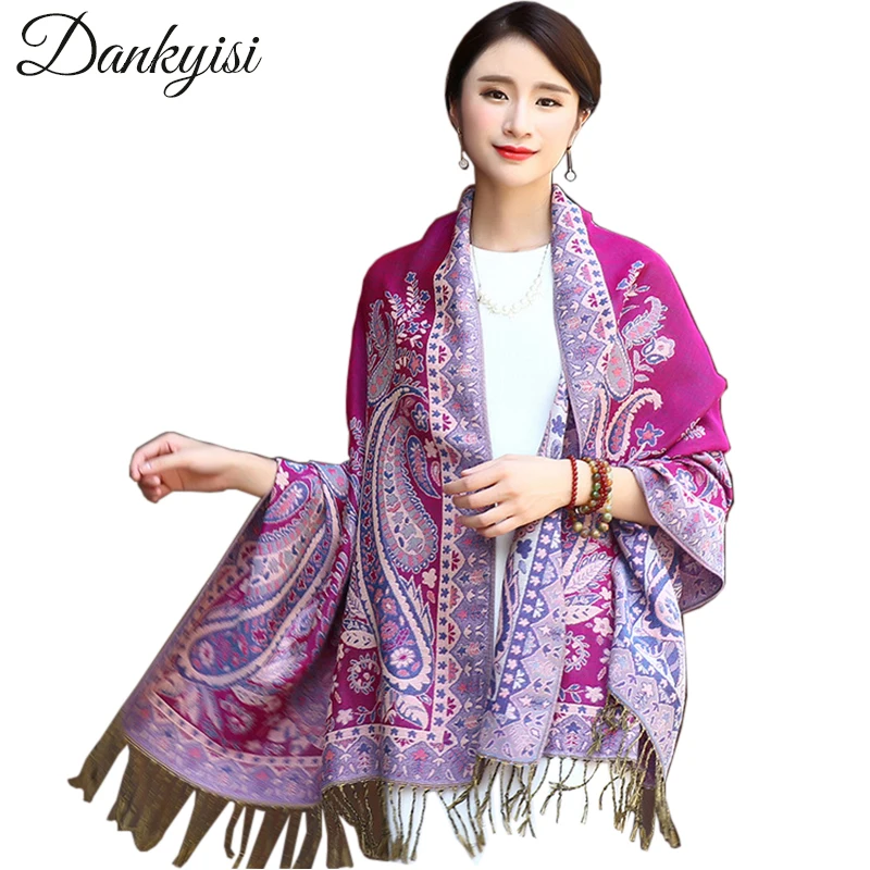 

DANKEYISI Ethnic Winter Women Scarf Jacquard Scarves Floral Print Shawls Ladies Long Pashminas Fashion Stole Indian Echarpe