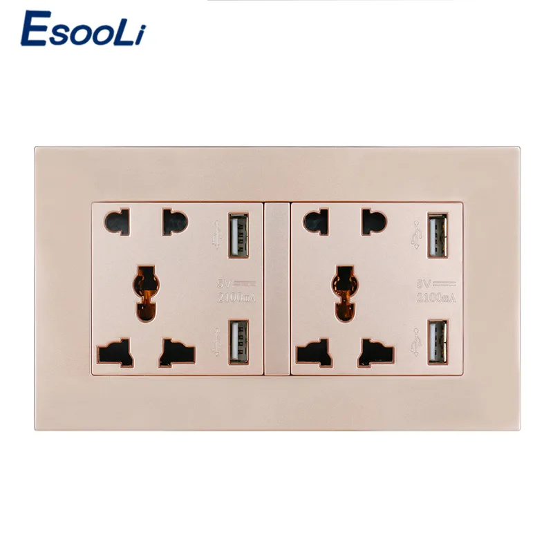 Настенная розетка Esooli двойная Универсальная Розетка с 5 отверстиями 4 USB