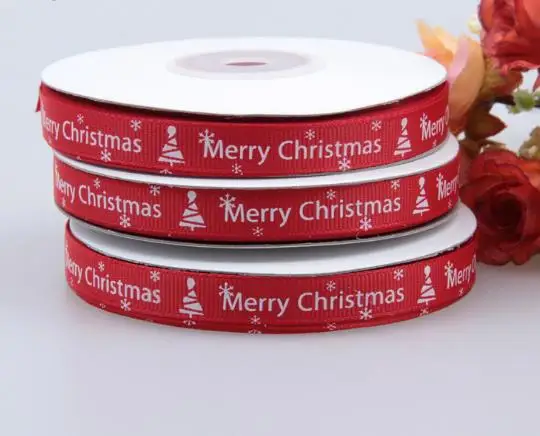 1 см Ширина * 25 метров красный Merry Рождество лента атласная ленты украшения DIY