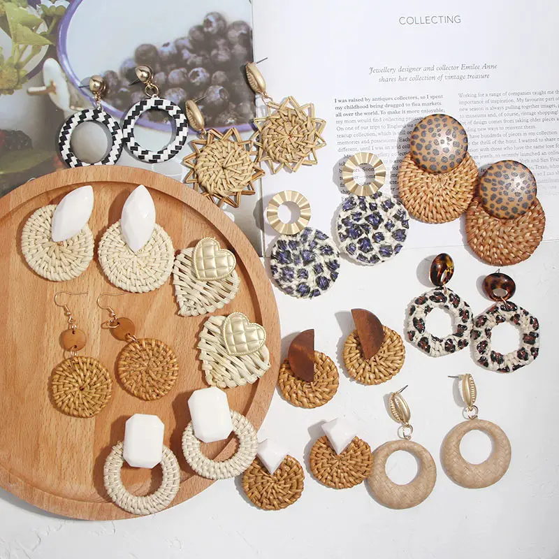 Женские Висячие серьги JUST FEEL корейские висячие из ротанга имитация жемчуга бохо