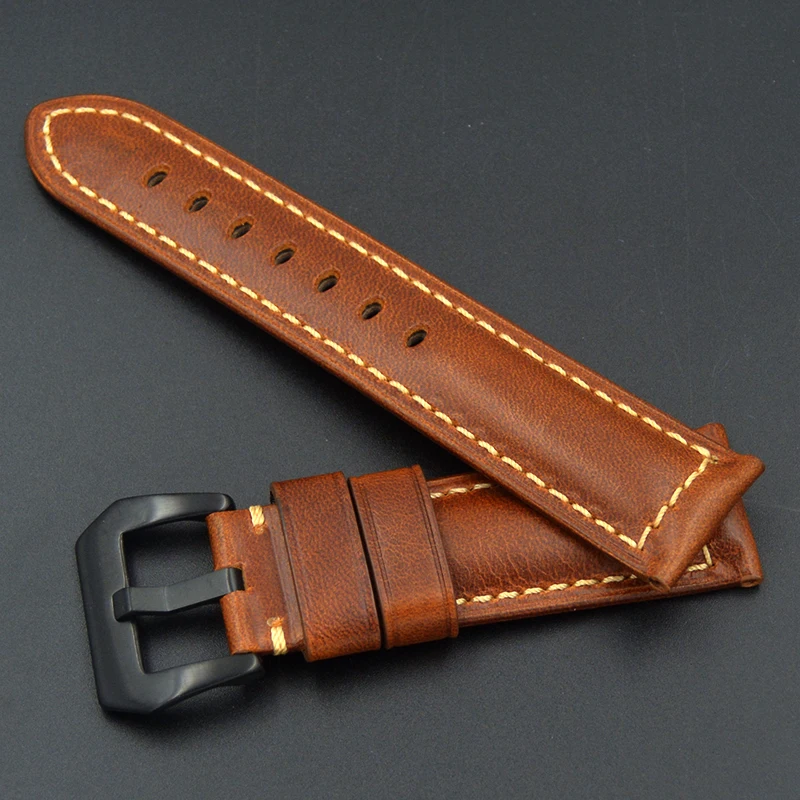 

2020 Handmade luxury fashion Genuine Leather Watch Band Strap for P Watch 20mm 22mm 24mm 26mm With black Stainless steel Buckles