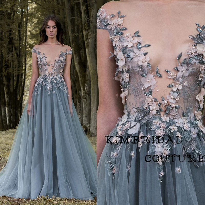 Модные Вечерние Платья до пола кружевные аппликации ручной работы с цветами