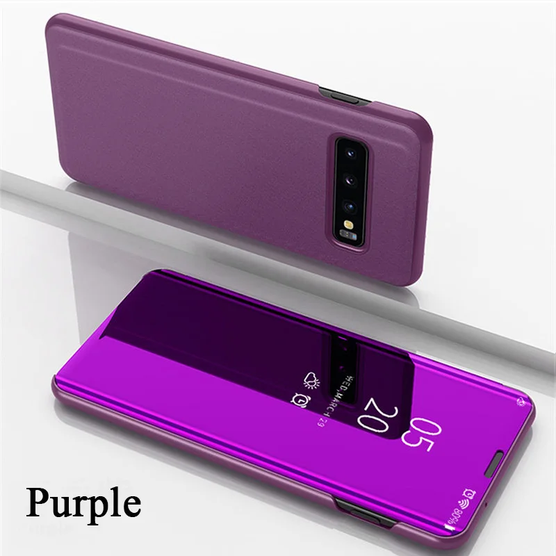 Зеркальное окошечко, чехол для samsung Galaxy S10 S9 S8 плюс 5G S10E Note 8 9 10 Pro A10 A20 A30 A50 A70 A10E A20E кожаный чехол с откидной крышкой - Цвет: Purple