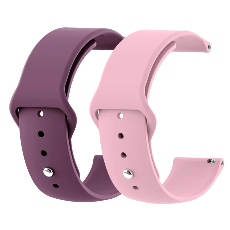 Purple Pink 18 мм 20 мм 22 мм 2 шт силиконовый ремешок для часов gear S2 ремешок для samsung gear S3 Classic Frontier Galaxy Watch Amazfit Bip браслет - Цвет ремешка: Purple Pink