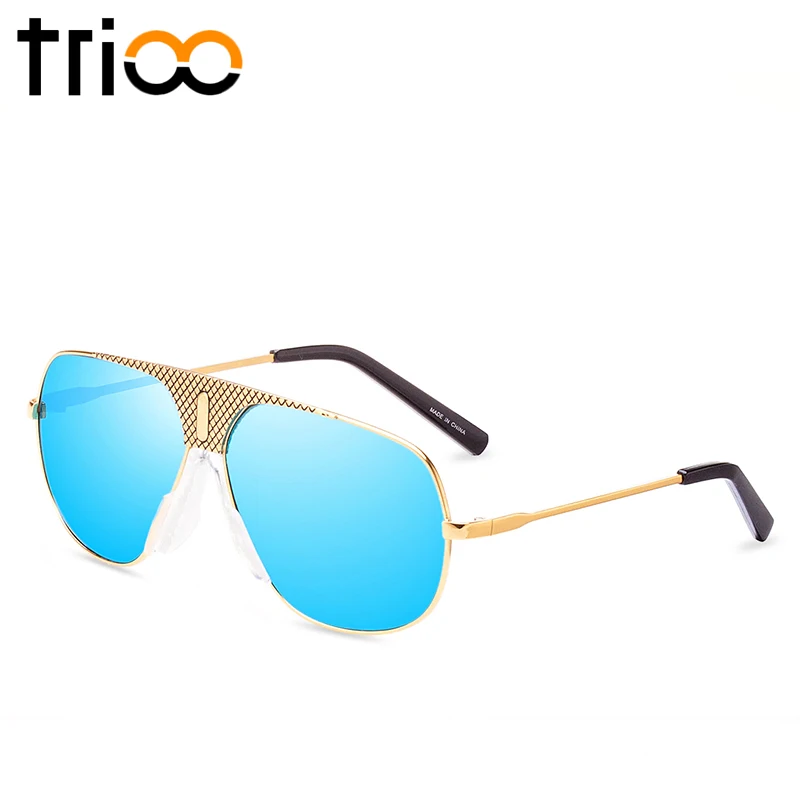 Очки солнцезащитные мужские зеркальные в золотистой оправе с защитой UV400|brand sun