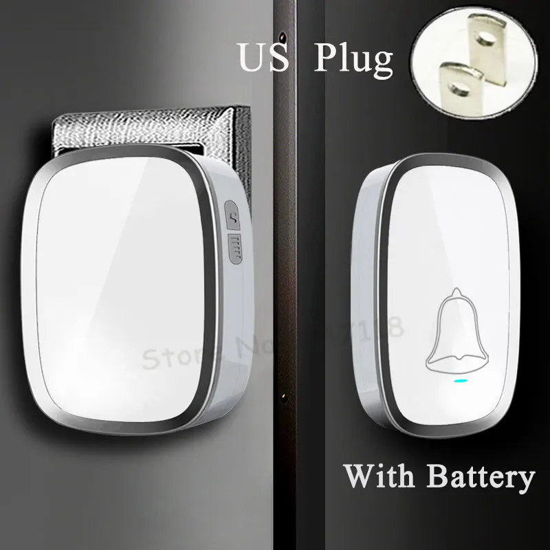 US 1V1 With Battery Белый EU/US штекер беспроводной дверной звонок Водонепроницаемый Смарт 36 Мелодия светодиодный кольцевой дверной звонок AC220V 1 кнопочный дверной звонок Кнопка+ 2 приемника - Цвет: US 1V1 With Battery