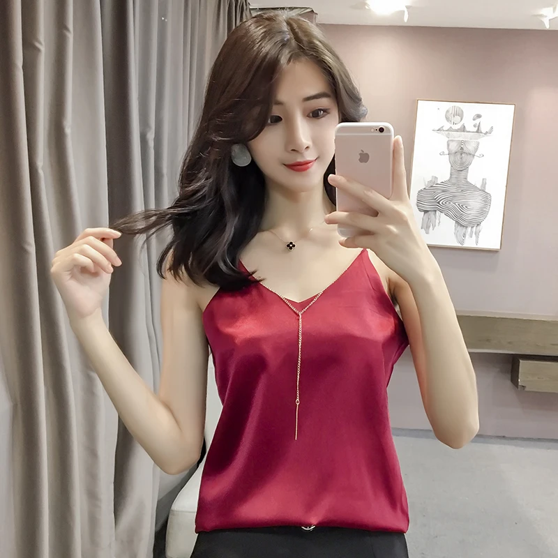 BIBOYAMALL Для женщин летний имитация шелка майка без рукавов Блузка рубашка