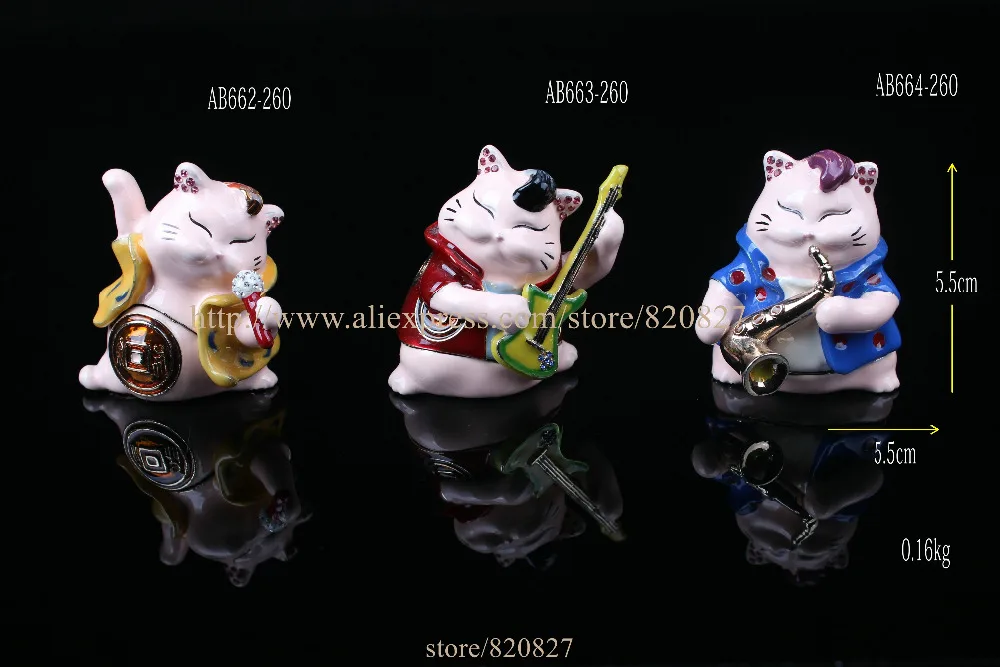 Vintage Cat Trinket Box Beautiful Jeweled Pewter Cat Playing Guitar Jewelry Box