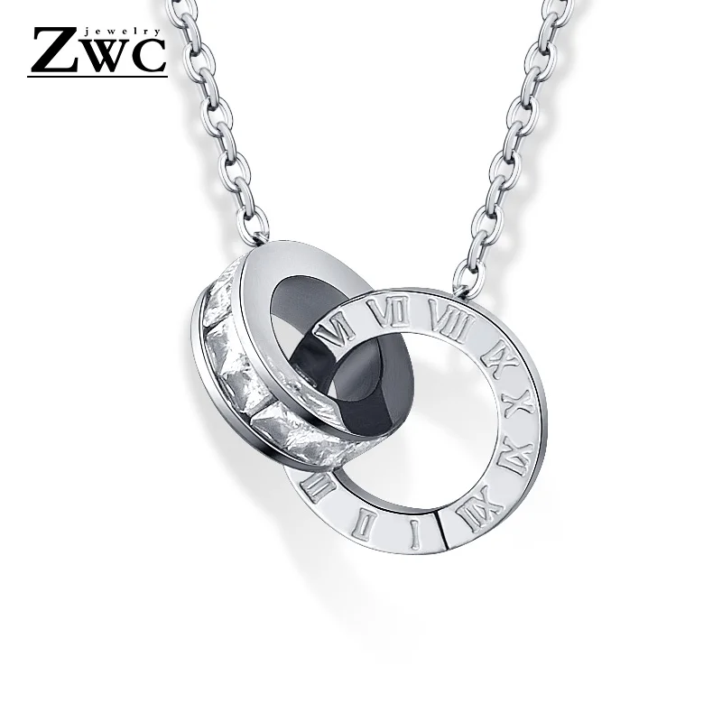 Silver ZWC Новое модное роскошное Золотое римское ожерелье с цифрами кулоны для женщин для свадебной вечеринки серебряное ожерелье из нержавеющей стали ювелирное изделие подарок - Окраска металла: Silver