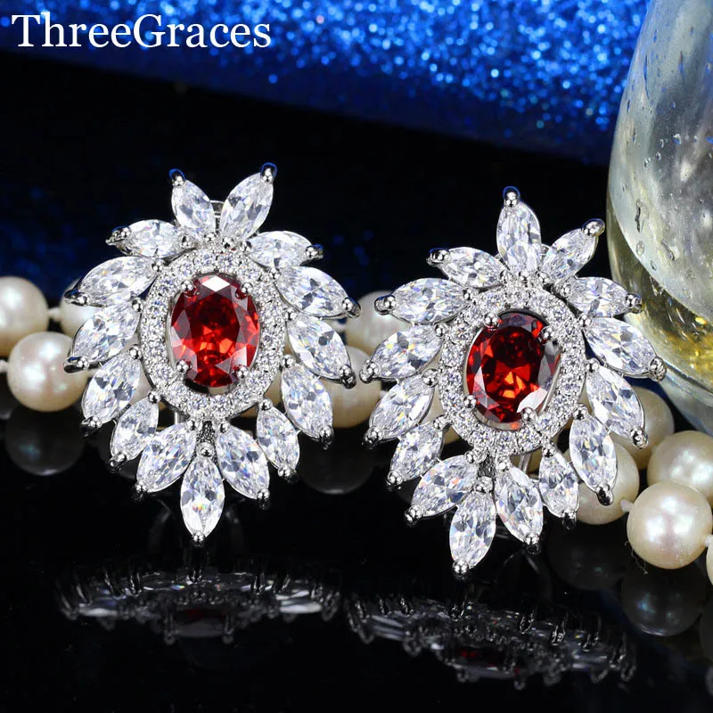 ThreeGraces Модные женские чешские серьги бижутерия Роскошные циркониевые камни Королевский синий большой кристалл в форме листика серьги-гвоздики для свадьбы ER192