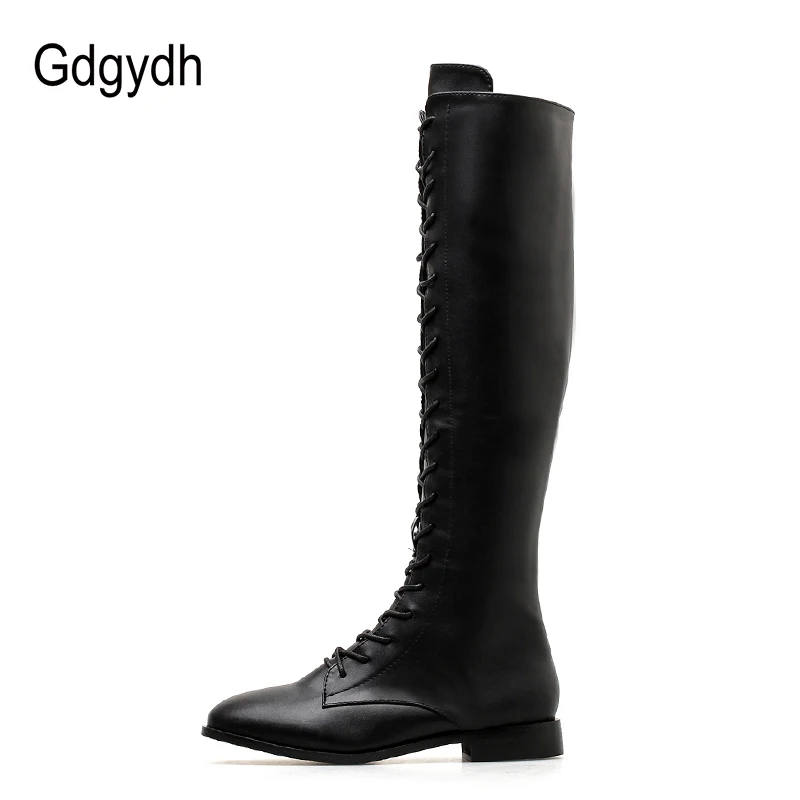 Женские кожаные сапоги Gdgydh на квадратном каблуке со шнуровкой осень платформе