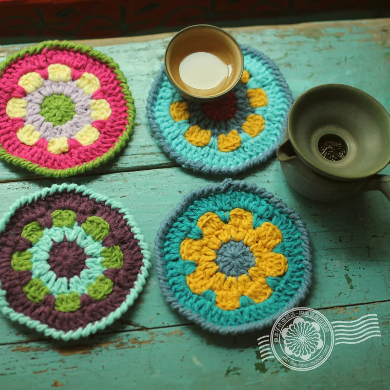 1 комплект DIY ремесло многоцветные вязаные шерстяные подставки для напитков