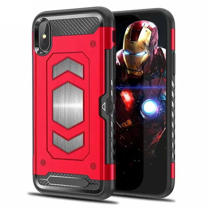 red Для Iphone 11 Pro MAX XS XR чехол противоударный Гибридный PC Автомобильный Магнитный чехол с присоской для Iphone X 6 6S 7 8 Plus чехол со слотом для карт - Цвет: red
