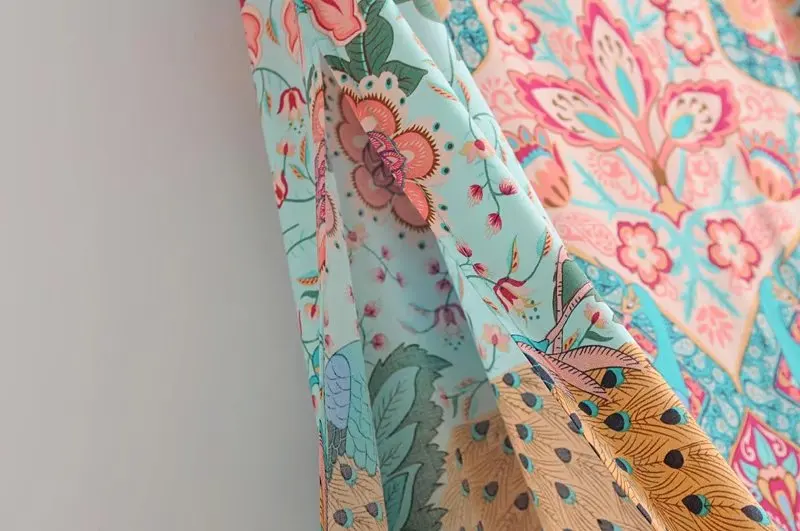 

2021 Bohemian peacock printing high waist skirts hot sale floral printing women's skirt spring split long maxi skirts boho skirt