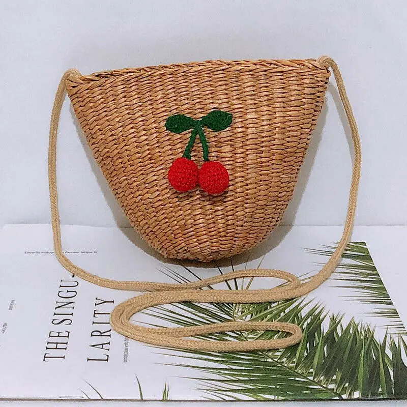 

New Women Girls Bag Lovely Handmade Straw Woven Bag For Lady Baby Girls Bohemian Strawberry Handbag Beach Crossbody Casual