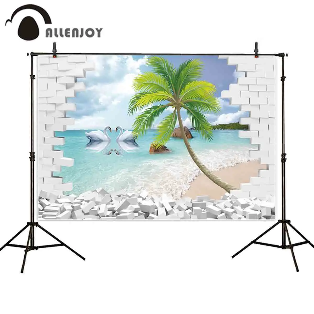 

Allenjoy photography backdrop beach coconut tree swan sea background photophone photobooth photo studio shoot prop photocall