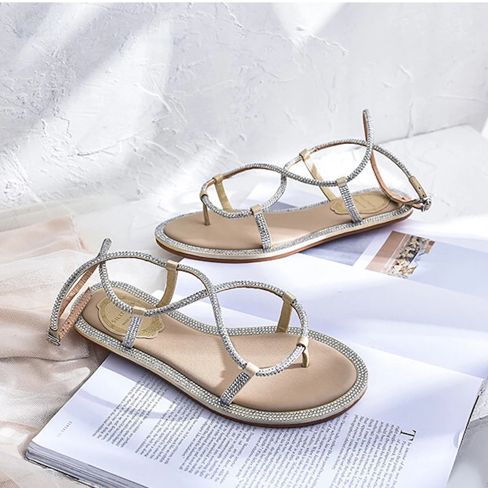 Женские сандалии Новинка Летняя обувь из натуральной кожи с блестящими