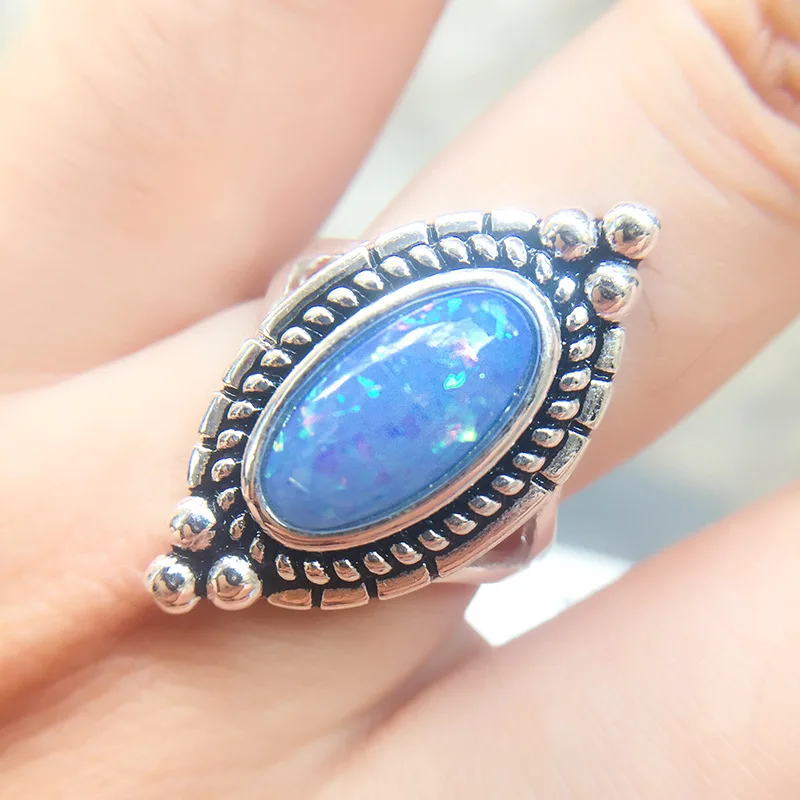 Женское Винтажное кольцо с опалом Plata из натурального камня в богемном стиле