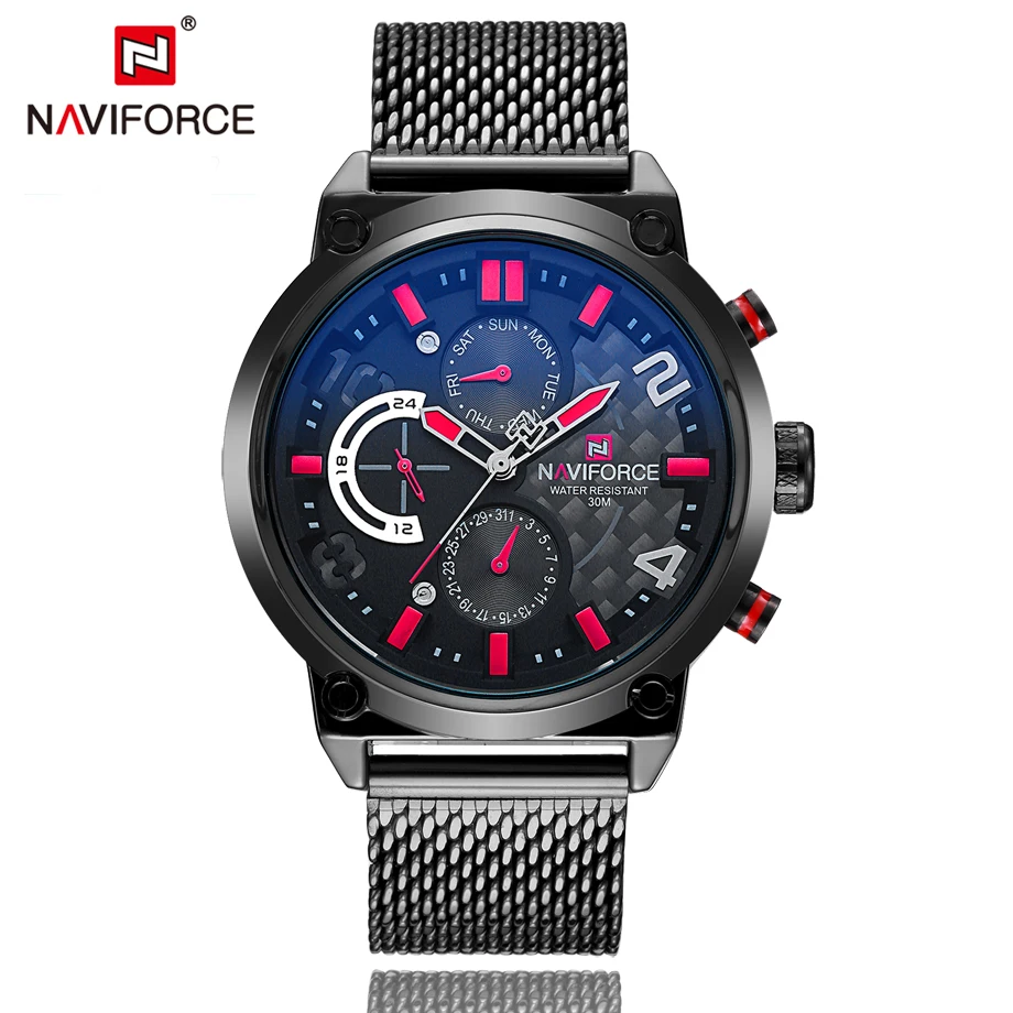 NAVIFORCE модные повседневные кварцевые часы мужские 30 м водонепроницаемые