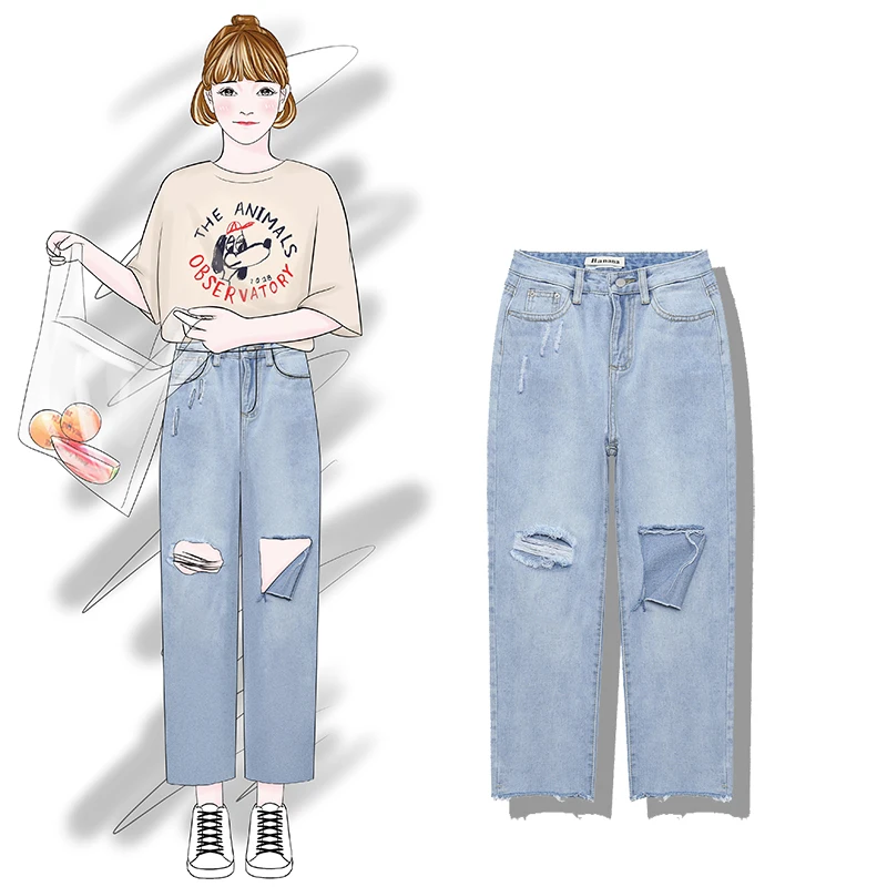 2019 новые модные женские джинсы весенние корейские свободные джинсовые брюки| |