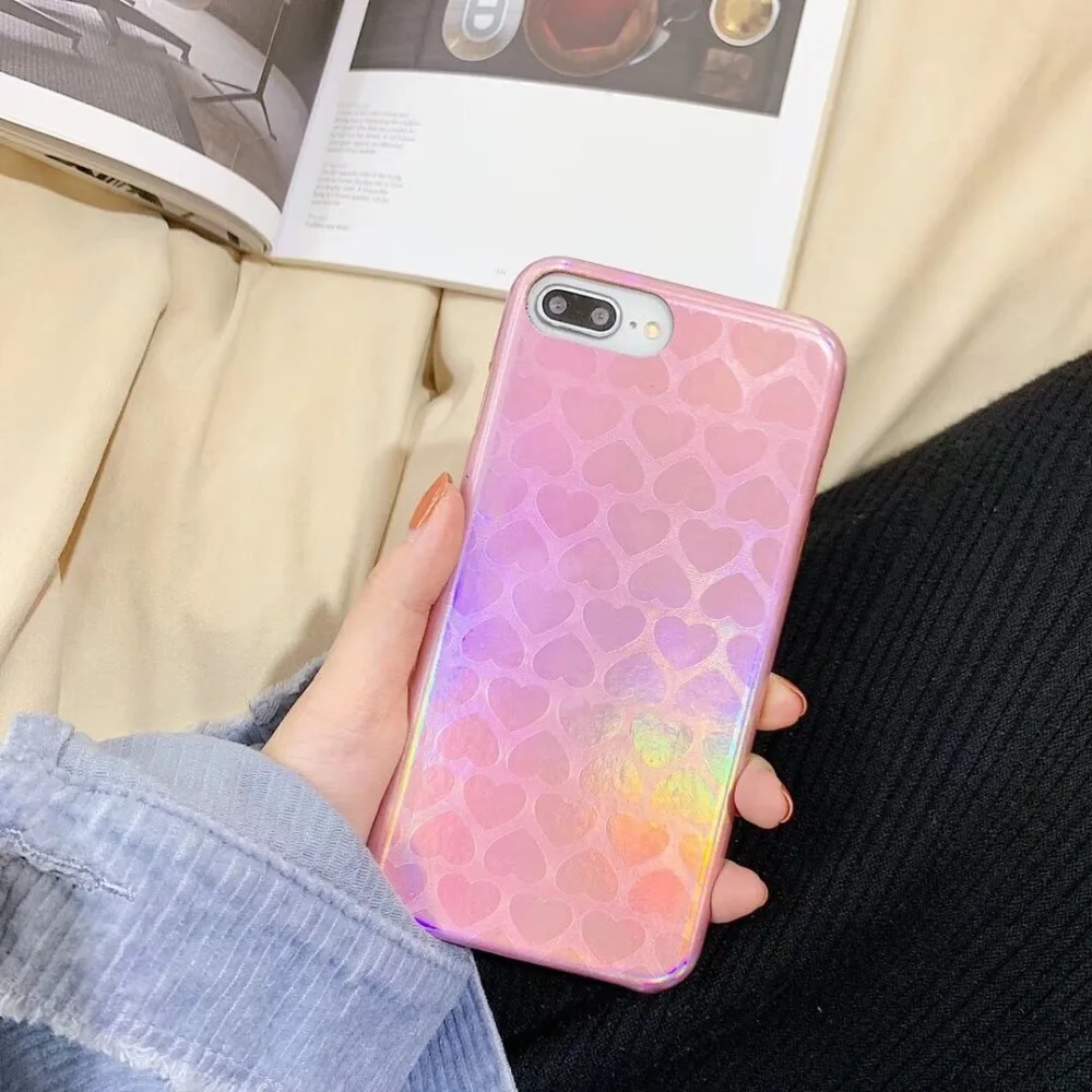 HUANQING Luxury laser love cell phone case For X XR XS Max fashion iPhone 6 6S 7 7Plus 8 8Plus dream Protective Cover |
