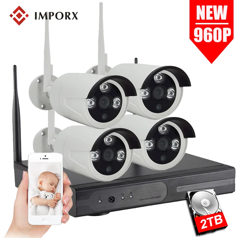 4CH wifi CCTV система Беспроводной NVR комплект 4 шт. 960P IP камера 2MP наружная Водонепроницаемая Домашняя безопасность P2P система видеонаблюдения