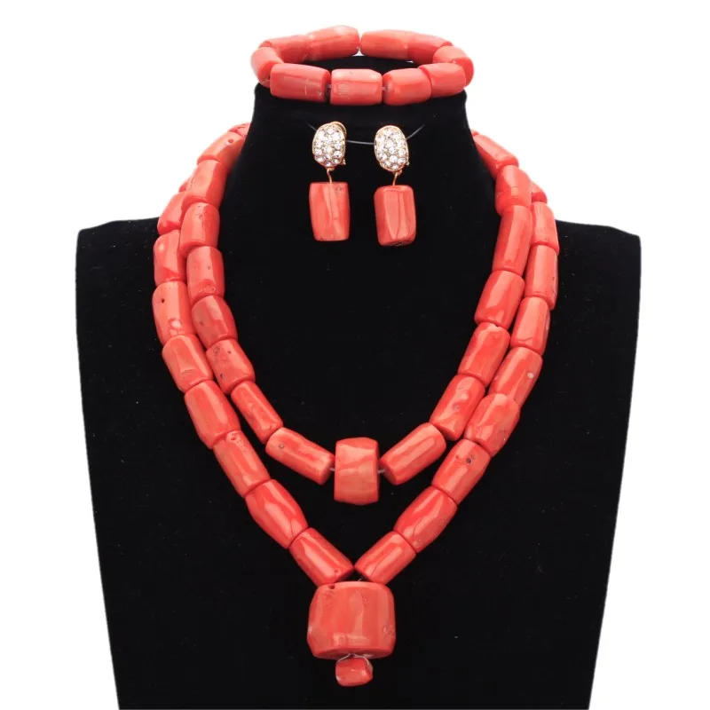 4ujewelry Luxury Bridal Jewelry Set 100% Original Big Coral Beads Jewelry Set Nigerian Necklace Set for Women Jewellery Set 2018