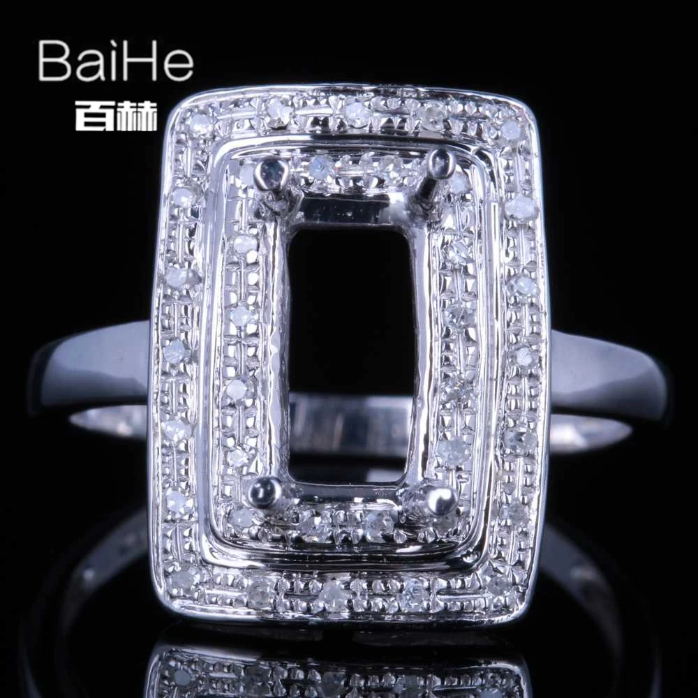 BAIHE Solid 14K белое золото (AU585) сертифицированное обручальное кольцо с подушками для