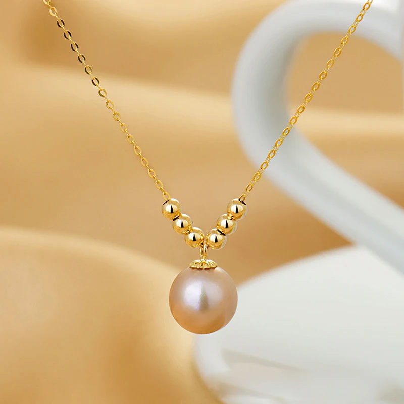 Purple Pearl SA SILVERAGE18K, желтое золото, Пресноводный Жемчуг, подвеска, ожерелья для женщин, розовый/белый/фиолетовый, круглый шар, жемчужные ожерелья, трендовые - Цвет камня: Purple Pearl