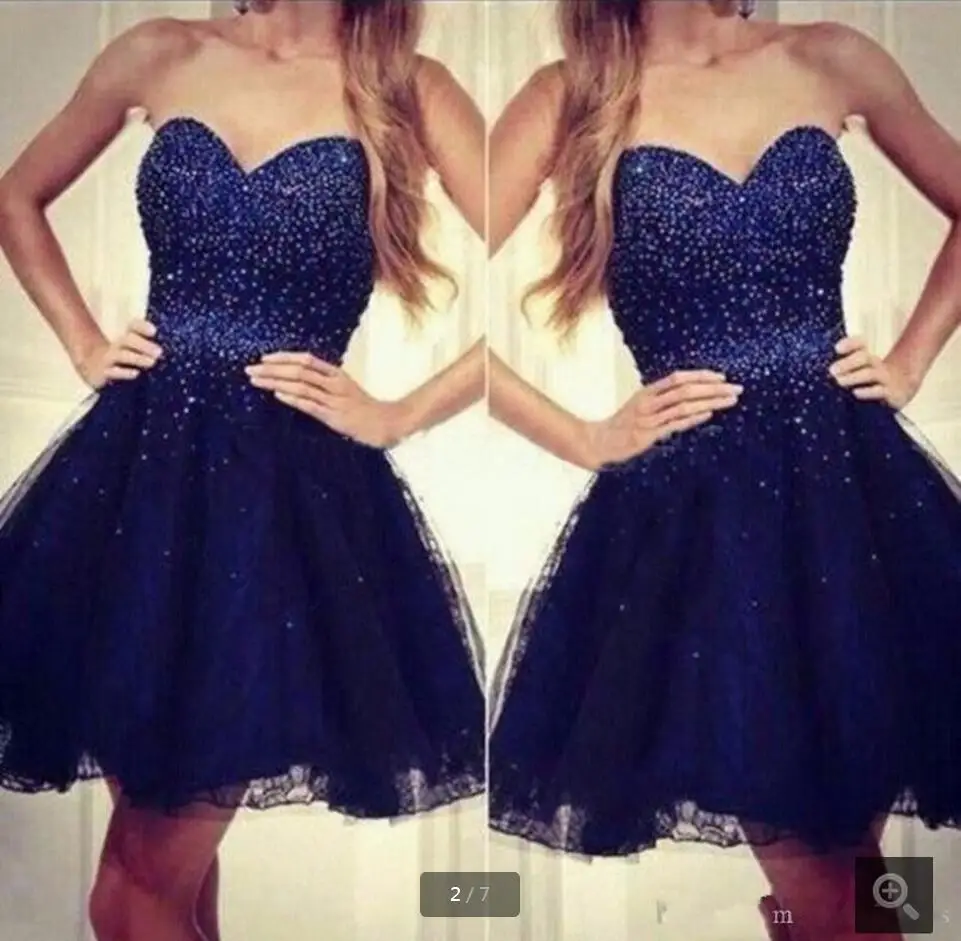 Милое короткое платье для выпускного вечера с бисером винтажное темно синие
